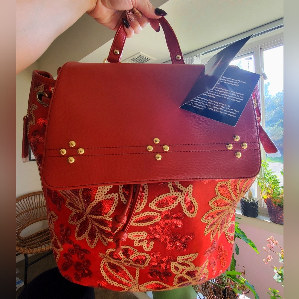 NWT! Joan Boyce sequined backpack bag with detachable & adjustable straps